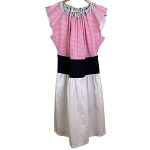 Dovima Paris Crane B Pink White Sleeveless Belted Dress Italy Small